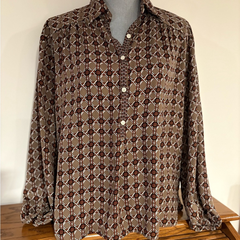 Max Studio Women’s Geometric Brown Patterned Butt… - image 1